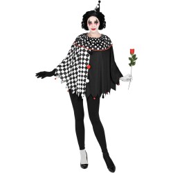 DEGUISEMENT PONCHO HARLEQUIN NOIR ET BLANC UNISEXE
