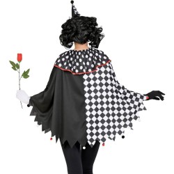 DEGUISEMENT PONCHO HARLEQUIN NOIR ET BLANC UNISEXE