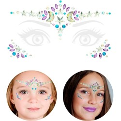 BIJOUX OU STRASS DE VISAGE SORCIERE ARGENT BLEU ET VIOLET