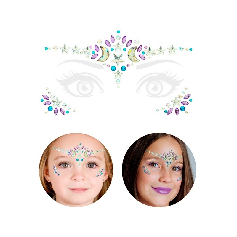 BIJOUX OU STRASS DE VISAGE SORCIERE ARGENT BLEU ET VIOLET