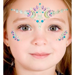 BIJOUX OU STRASS DE VISAGE SORCIERE ARGENT BLEU ET VIOLET