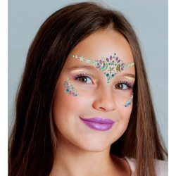 BIJOUX OU STRASS DE VISAGE SORCIERE ARGENT BLEU ET VIOLET