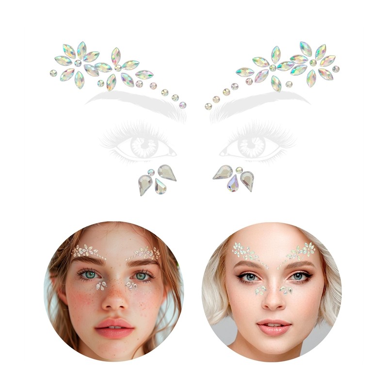 BIJOUX OU STRASS DE VISAGE FLEUR ARGENT