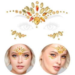 BIJOUX OU STRASS DE VISAGE DIAMANTS ROUGE ET OR