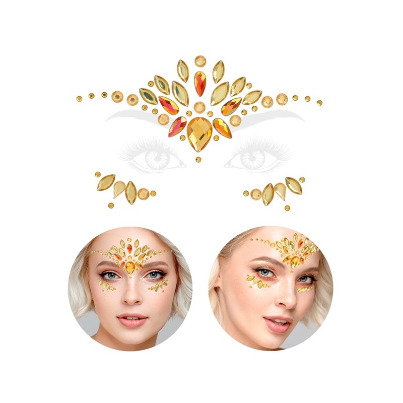 BIJOUX OU STRASS DE VISAGE DIAMANTS ROUGE ET OR