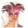 DEMI-MASQUE VENITIEN ROSE ET OR AVEC PLUMES ROSES
