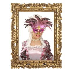 DEMI-MASQUE VENITIEN ROSE ET OR AVEC PLUMES ROSES