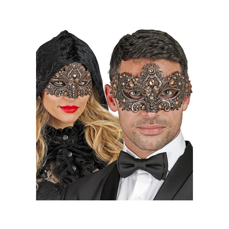 DEMI-MASQUE DE THEATRE VENITIEN EN BRONZE AVEC PIERRES