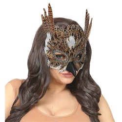 DEMI MASQUE OU LOUP EN PLUMES MARRON CHOUETTE OU HIBOU