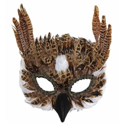DEMI MASQUE OU LOUP EN PLUMES MARRON CHOUETTE OU HIBOU