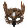 DEMI MASQUE OU LOUP EN PLUMES MARRON CHOUETTE OU HIBOU