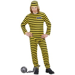 DEGUISEMENT PRISONNIER DALTON NOIR RAYE JAUNE ADO TAILLE 14 - 16 ANS