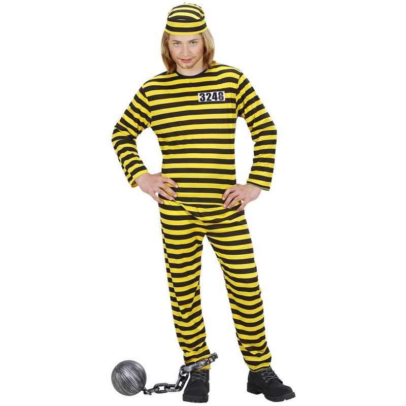 DEGUISEMENT PRISONNIER DALTON NOIR RAYE JAUNE ADO TAILLE 14 - 16 ANS