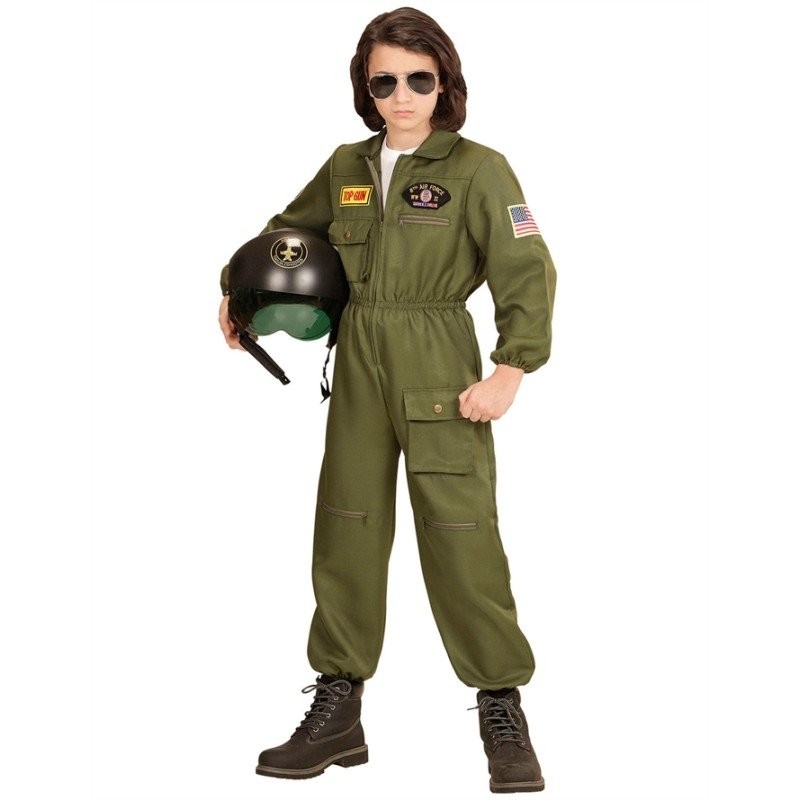 DEGUISEMENT PILOTE DE CHASSE COMBINAISON VERTE TAILLE 140 CM 8-10 ANS