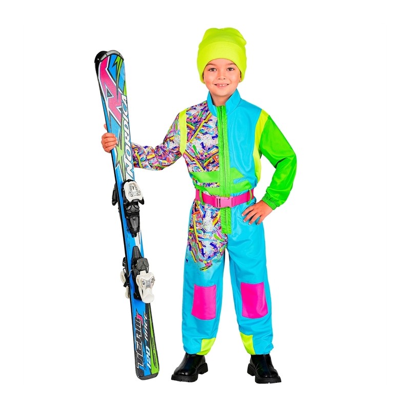DEGUISEMENT COMBINAISON DE SKI VERT BLEU COULEURS FLUO TAILLE 158
