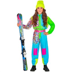 DEGUISEMENT COMBINAISON DE SKI VERT BLEU COULEURS FLUO TAILLE 158