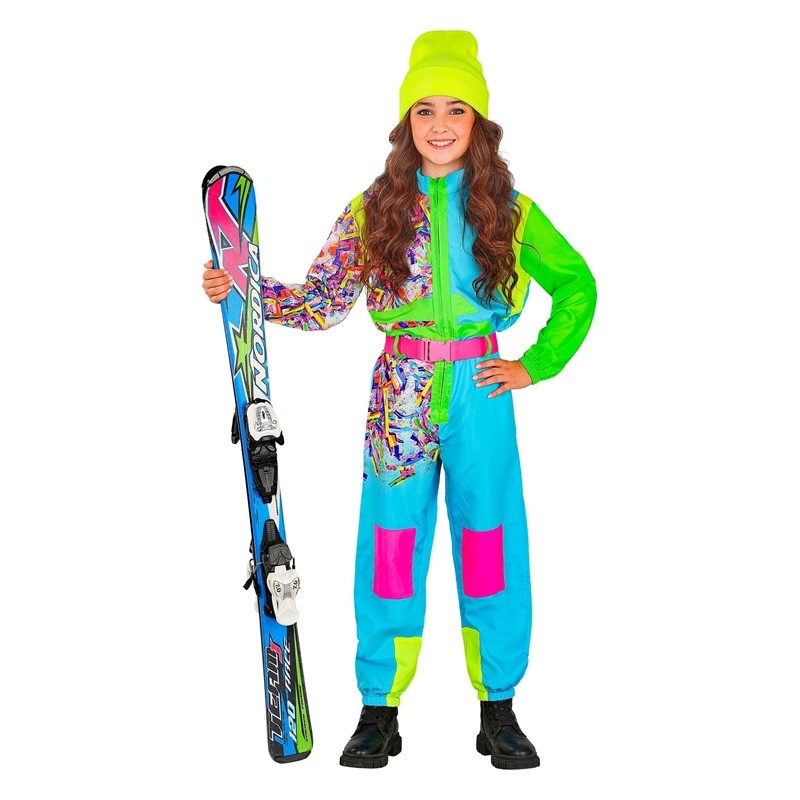 DEGUISEMENT COMBINAISON DE SKI VERT BLEU COULEURS FLUO TAILLE 14-16 ANS