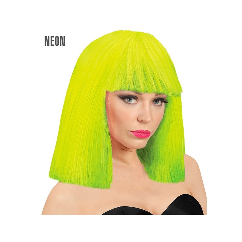 PERRUQUE CARRE AVEC FRANGE SHOWGIRL CRAZY JAUNE FLUO 
