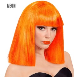 PERRUQUE SHOW GIRL CRAZY CARRE DROIT AVEC FRANGE ORANGE FLUO