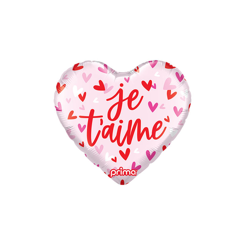 BALLON METALLIQUE COEUR ROSE CLAIR JE T'AIME ROUGE 46 CM