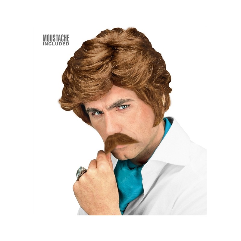 PERRUQUE HOMME PLAYBOY CHEVEUX COURTS CHATAIN CLAIR + MOUSTACHE