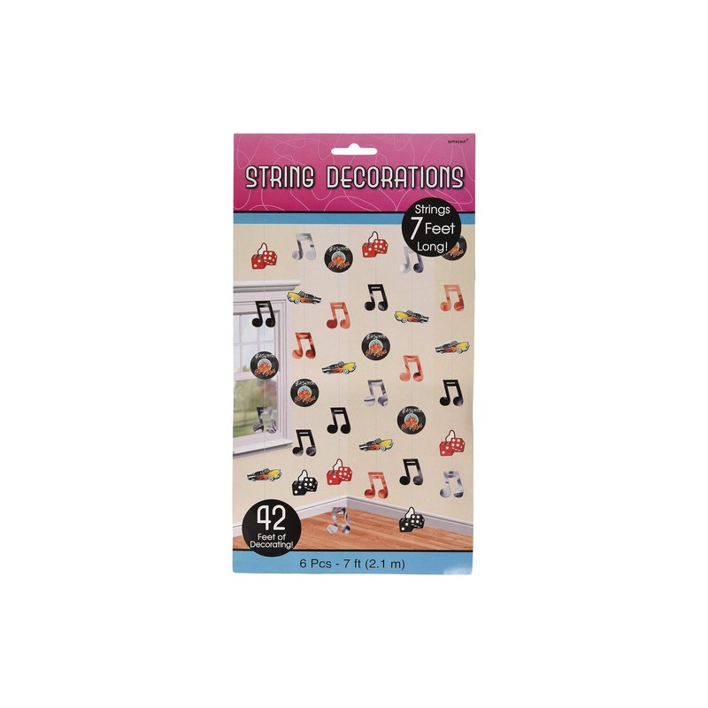 DECORATIONS SUR FILS THEME ROCK N' ROLL ANNEES 50