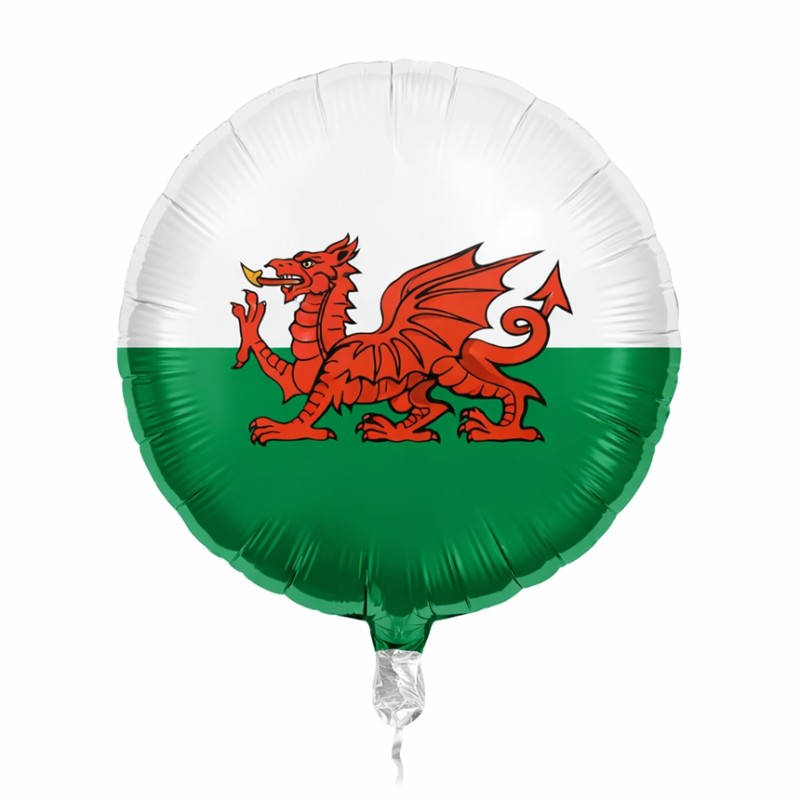 BALLON METALLIQUE ROND DRAPEAU DU PAYS DE GALLES 46 CM 