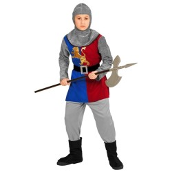 DEGUISEMENT ENFANT CHEVALIER MEDIEVAL ROUGE BLEU ET GRIS TAILLE 140 CM 
