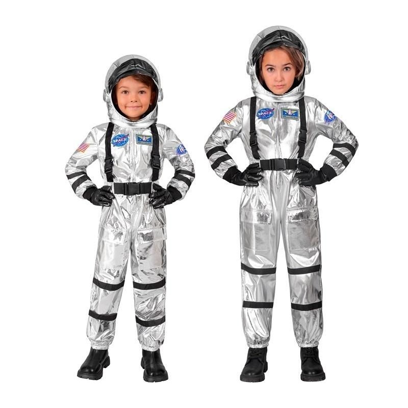DEGUISEMENT ENFANT ASTRONAUTE ARGENT COMBINAISON + CASQUE TAILLE 158 CM 