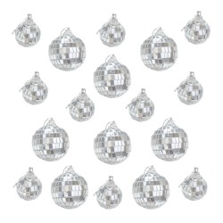 BOITE DE 18 BOULES A FACETTES ARGENT 10PCS DIA 3CM / 8PCS DIA 5CM