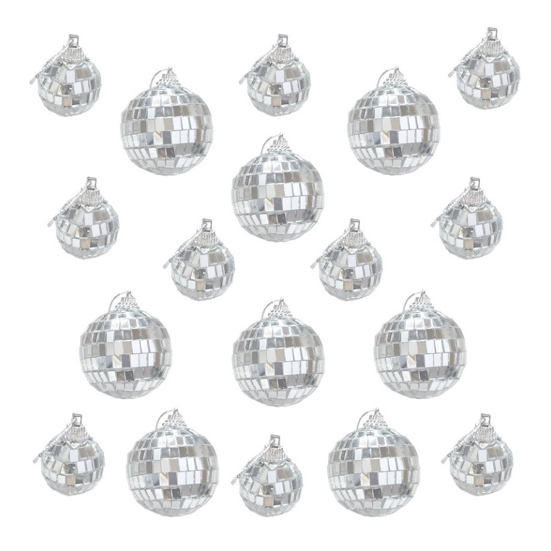 BOITE DE 18 BOULES A FACETTES ARGENT 10PCS DIA 3CM / 8PCS DIA 5CM