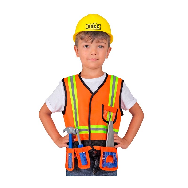 DEGUISEMENT ENFANT OUVRIER DE CHANTIER GILET CASQUE ET OUTILS