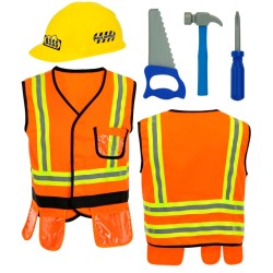 DEGUISEMENT ENFANT OUVRIER DE CHANTIER GILET CASQUE ET OUTILS