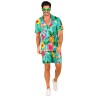 CHEMISE HAWAIENNE + SHORT FLEURS TROPICALES FLAMANT ROSE FOND BLEU TAILLE XXL