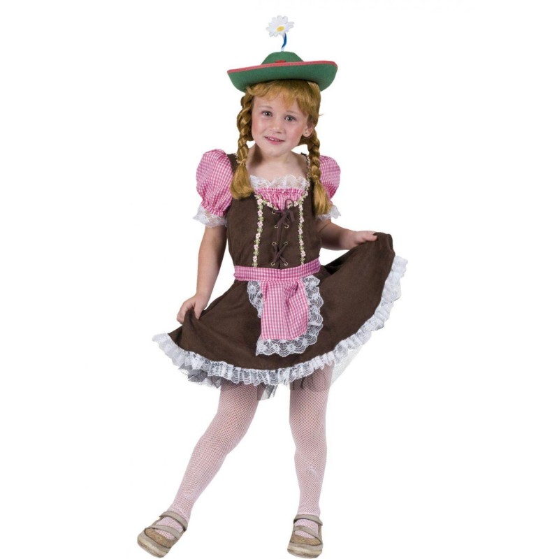 DEGUISEMENT TYROLIENNE COURTE ROSE ET MARRON ROBE + TABLIER TAILLE 116