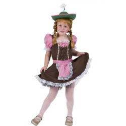 DEGUISEMENT TYROLIENNE COURTE ROSE ET MARRON ROBE + TABLIER TAILLE 140