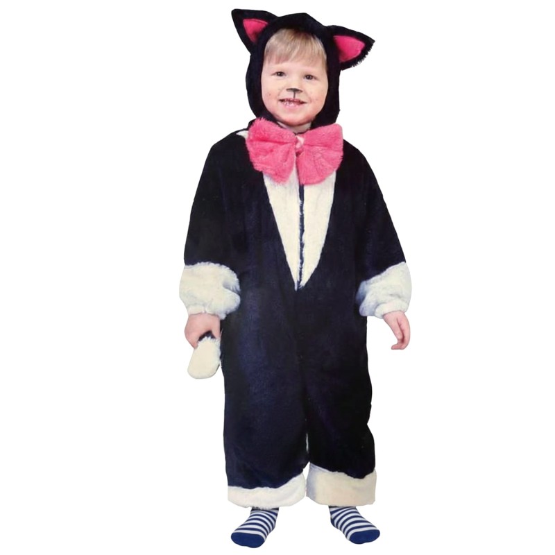 DEGUISEMENT CHAT NOIR ET BLANC NOEUD PAPILLON ROSE TAILLE 3 ANS