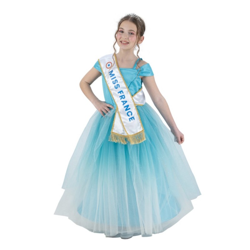 DEGUISEMENT ENFANT MISS FRANCE ROBE BLEUE ECHARPE DIADEME 140 CM