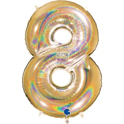 BALLON METALLIQUE CHIFFRE 8 OR HOLOGRAPHIQUE GLITTER 102 CM