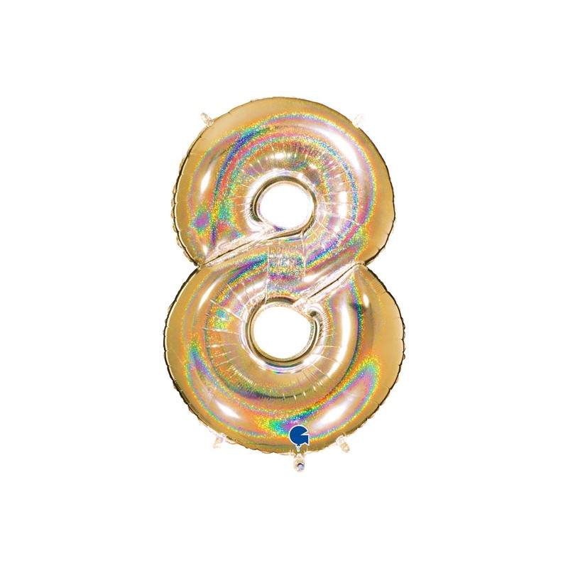 BALLON METALLIQUE CHIFFRE 8 OR HOLOGRAPHIQUE GLITTER 102 CM