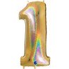 BALLON METALLIQUE CHIFFRE 1 OR HOLOGRAPHIQUE GLITTER 102 CM