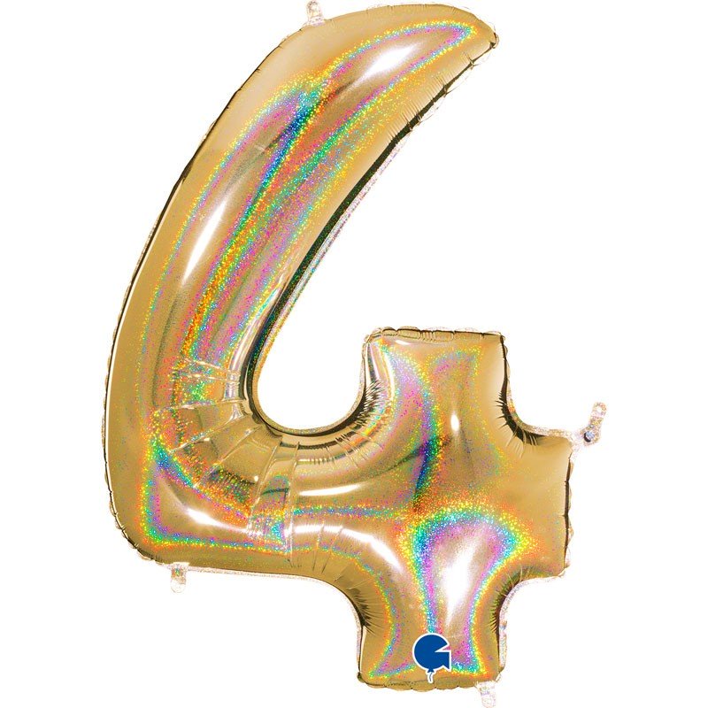 BALLON METALLIQUE CHIFFRE 4 OR HOLOGRAPHIQUE GLITTER 102 CM