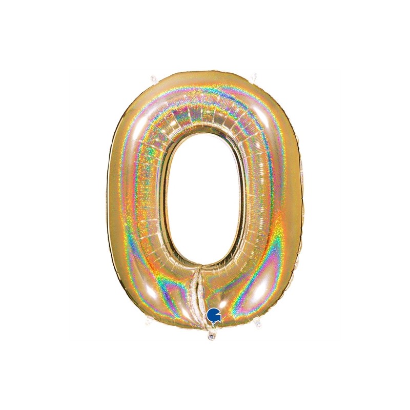 BALLON METALLIQUE CHIFFRE 0 OR HOLOGRAPHIQUE GLITTER 102 CM