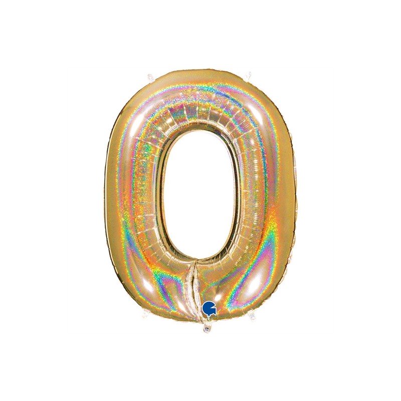 BALLON METALLIQUE CHIFFRE 0 OR HOLOGRAPHIQUE GLITTER 102 CM