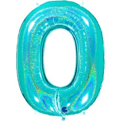BALLON METALLIQUE CHIFFRE 0 TIFFANY HOLOGRAPHIQUE 102 CM