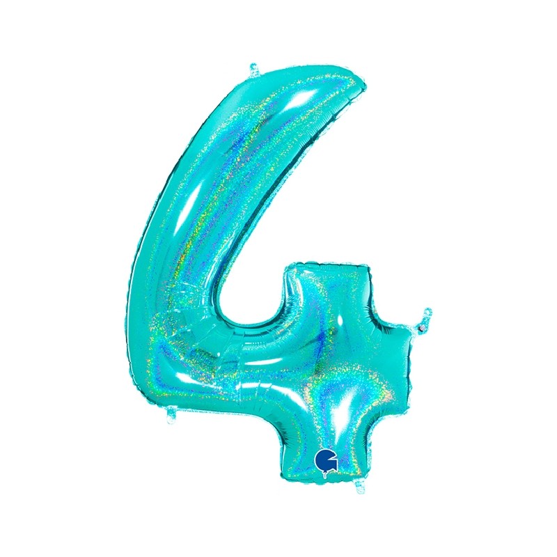 BALLON METALLIQUE CHIFFRE 4 TIFFANY HOLOGRAPHIQUE 102CM