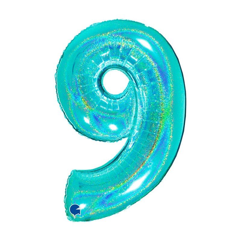 BALLON METALLIQUE CHIFFRE 9 TIFFANY HOLOGRAPHIQUE 102 CM