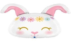 BALLON METALLIQUE TETE DE LAPIN HIPPIE COURONNE DE FLEURS 64 CM 