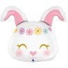 BALLON METALLIQUE TETE DE LAPIN HIPPIE COURONNE DE FLEURS 64 CM 