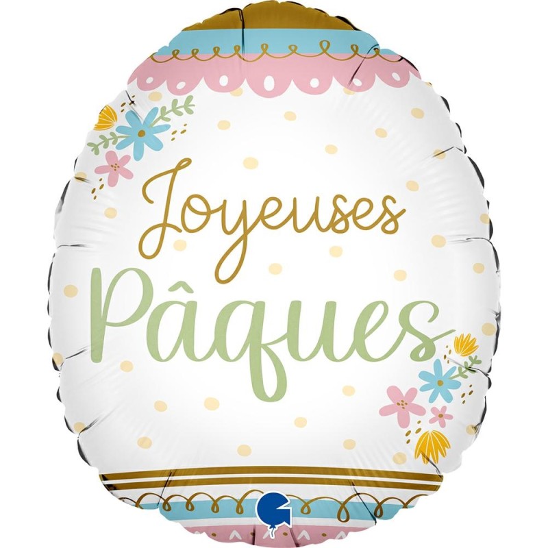 BALLON METALLIQUE OEUF JOYEUSES PAQUES 46 CM